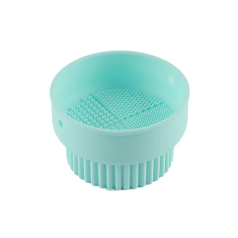 Light Green silicone makeup brush cleaner holder cup with textured cleaning surface for cosmetic brush washing