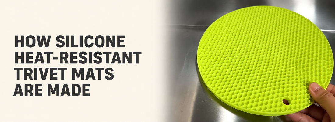 Green silicone heat-resistant trivet mat with honeycomb texture during the manufacturing process