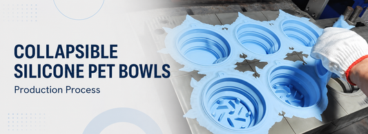 Freshly molded collapsible silicone pet bowls during the VORLIX production process