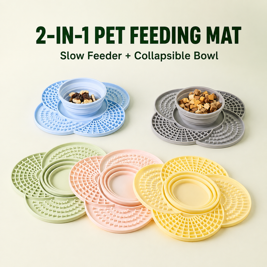 Five-color silicone slow feeder mats with collapsible center bowls