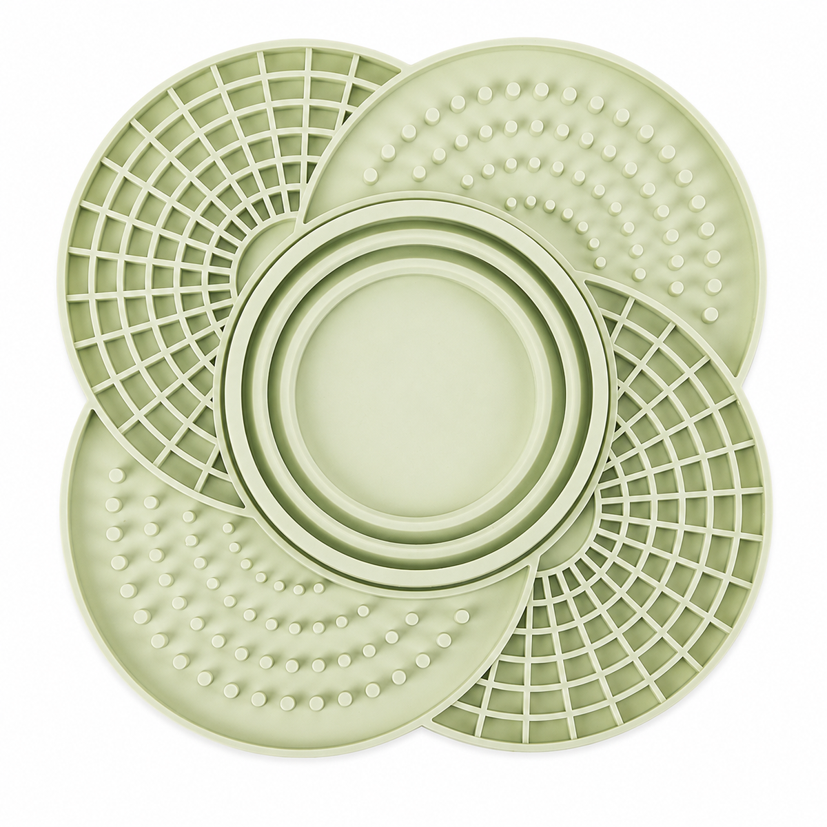 Sage green silicone slow feeder mat with collapsible bowl