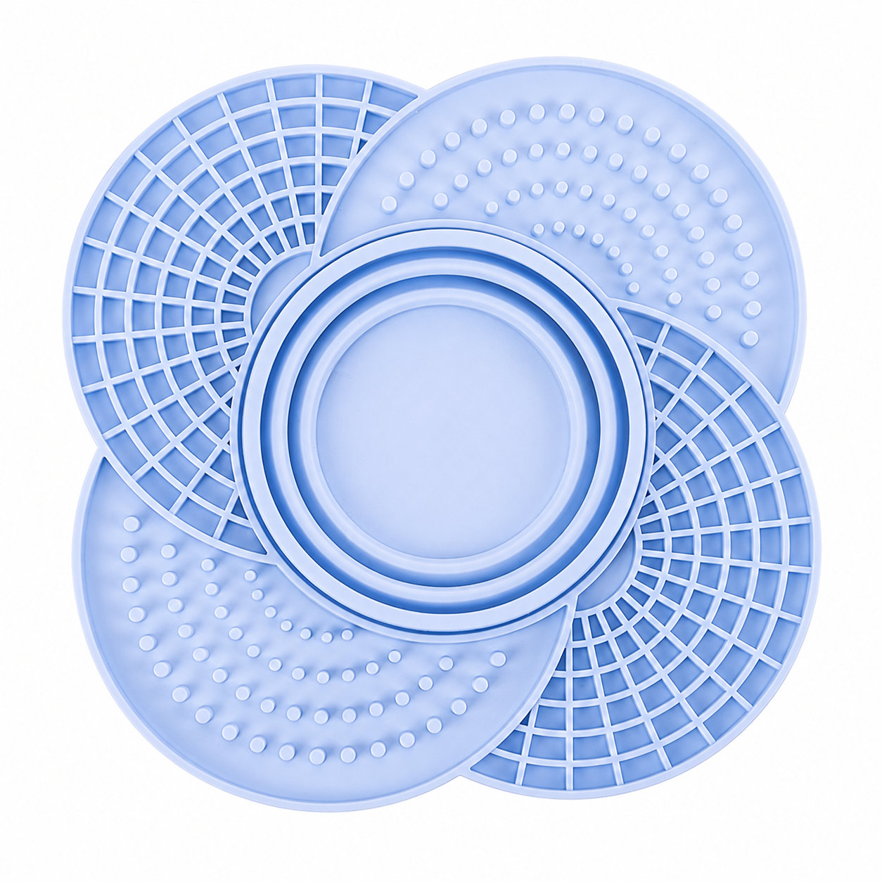 Light blue silicone slow feeder mat with collapsible bowl