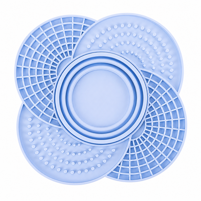 Light blue silicone slow feeder mat with collapsible bowl