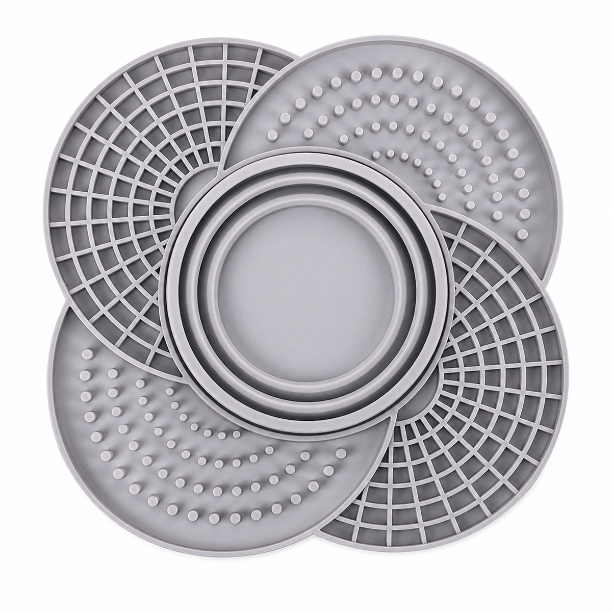Gray silicone slow feeder mat with collapsible bowl