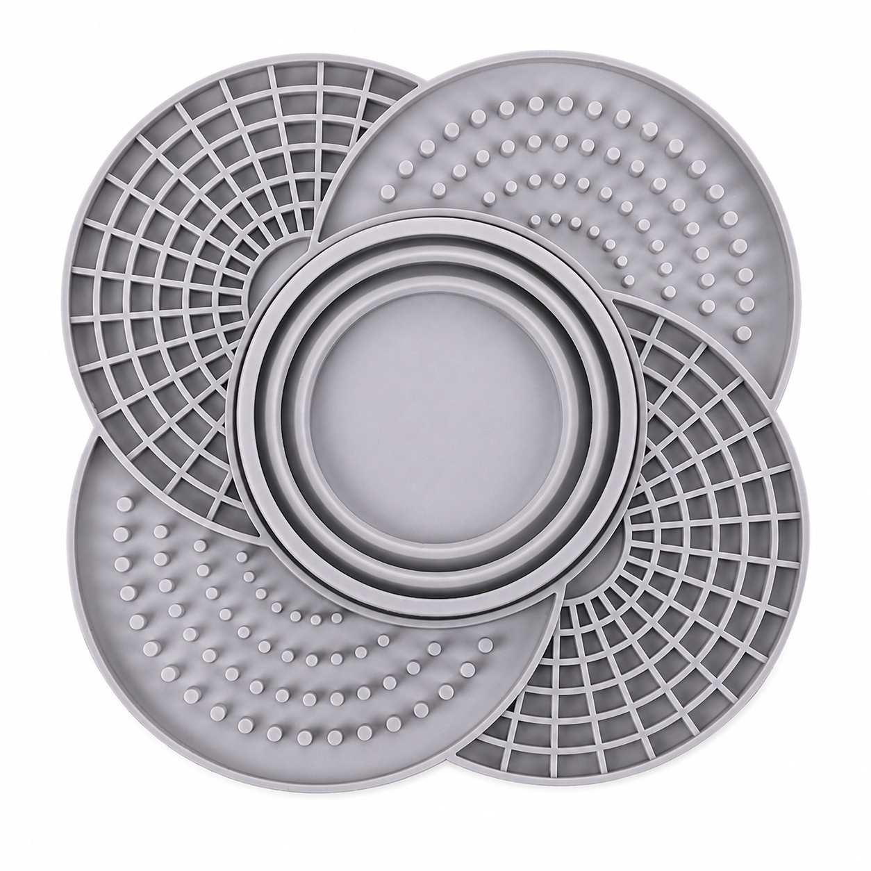 Gray silicone slow feeder mat with collapsible bowl