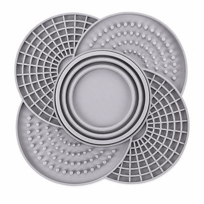 Gray silicone slow feeder mat with collapsible bowl