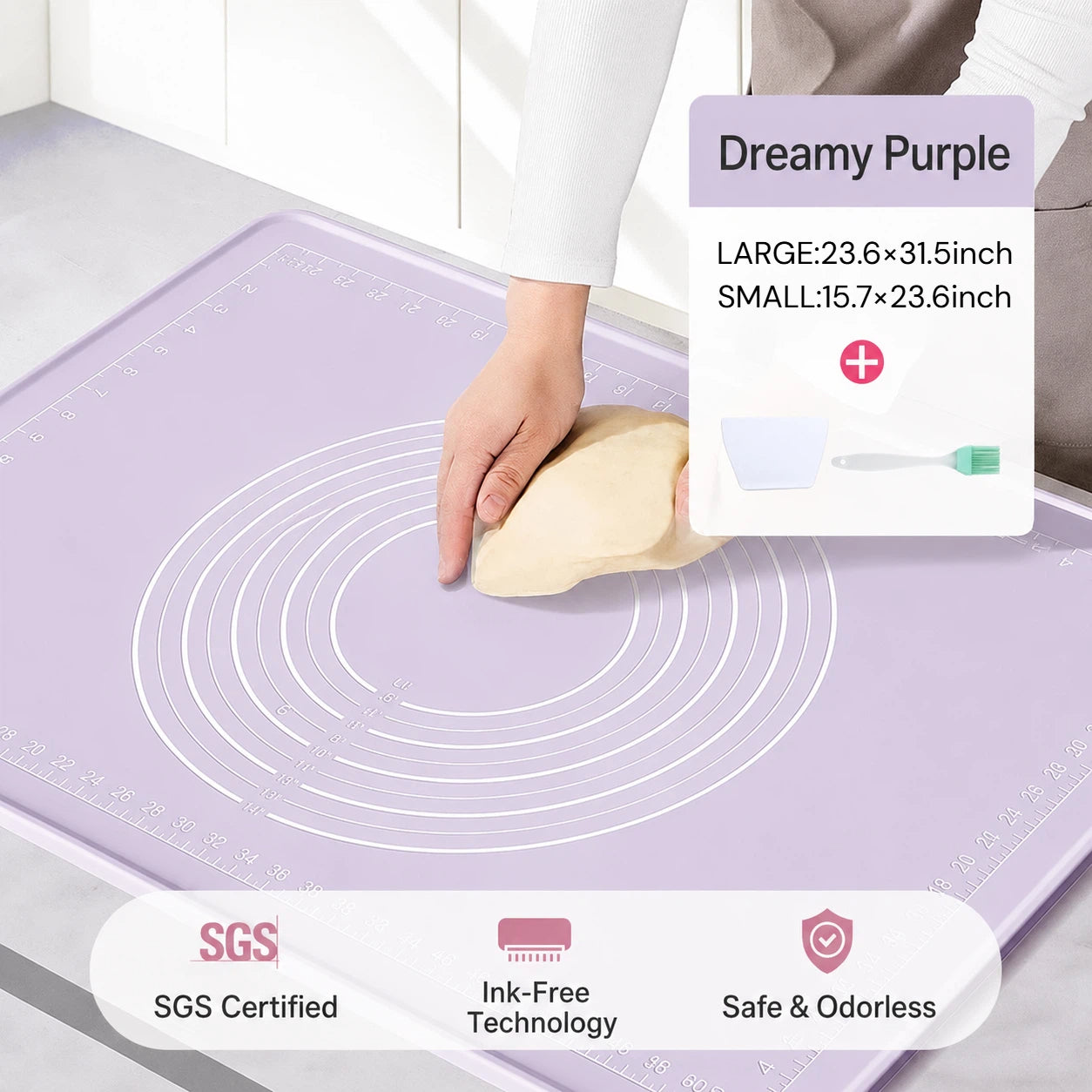 Dreamy Purple silicone pastry mat with dough scraper and pastry brush
