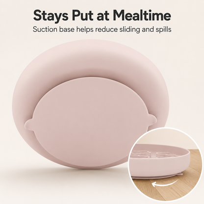 Sakura pink silicone pet slow feeder bowl with suction base to help reduce sliding and spills at mealtime