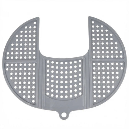 Gray foldable silicone makeup sink topper mat with perforated drainage design