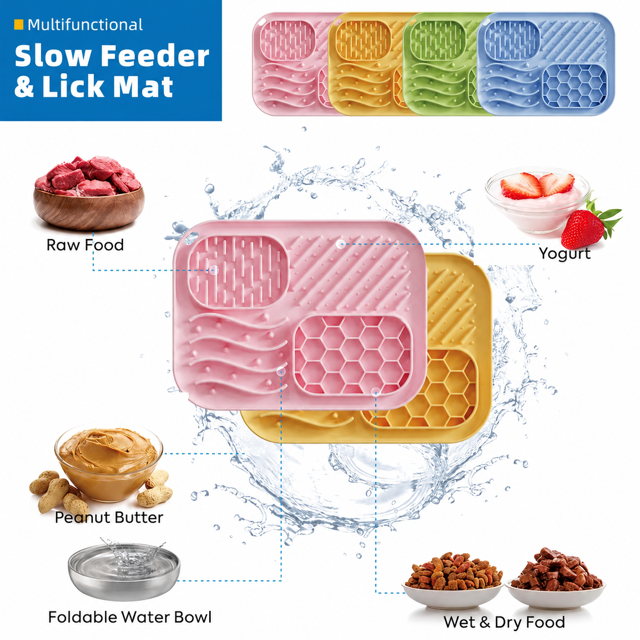 Pink multifunctional silicone slow feeder and lick mat