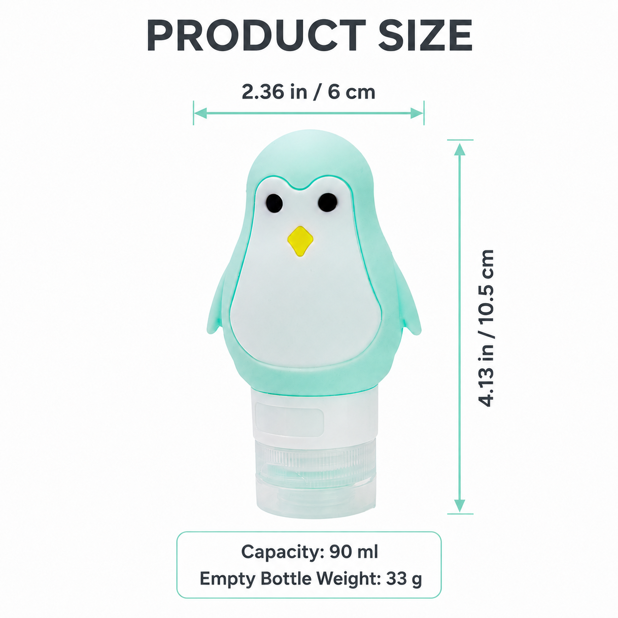 90ml penguin travel squeeze bottle size and weight details