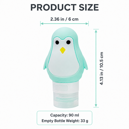 90ml penguin travel squeeze bottle size and weight details