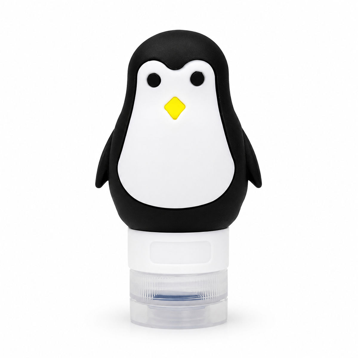 Black penguin travel squeeze bottle on a white background