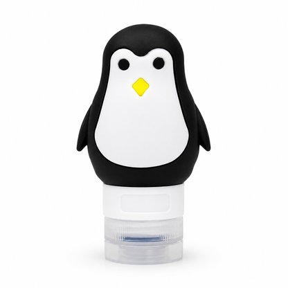 Black penguin travel squeeze bottle on a white background