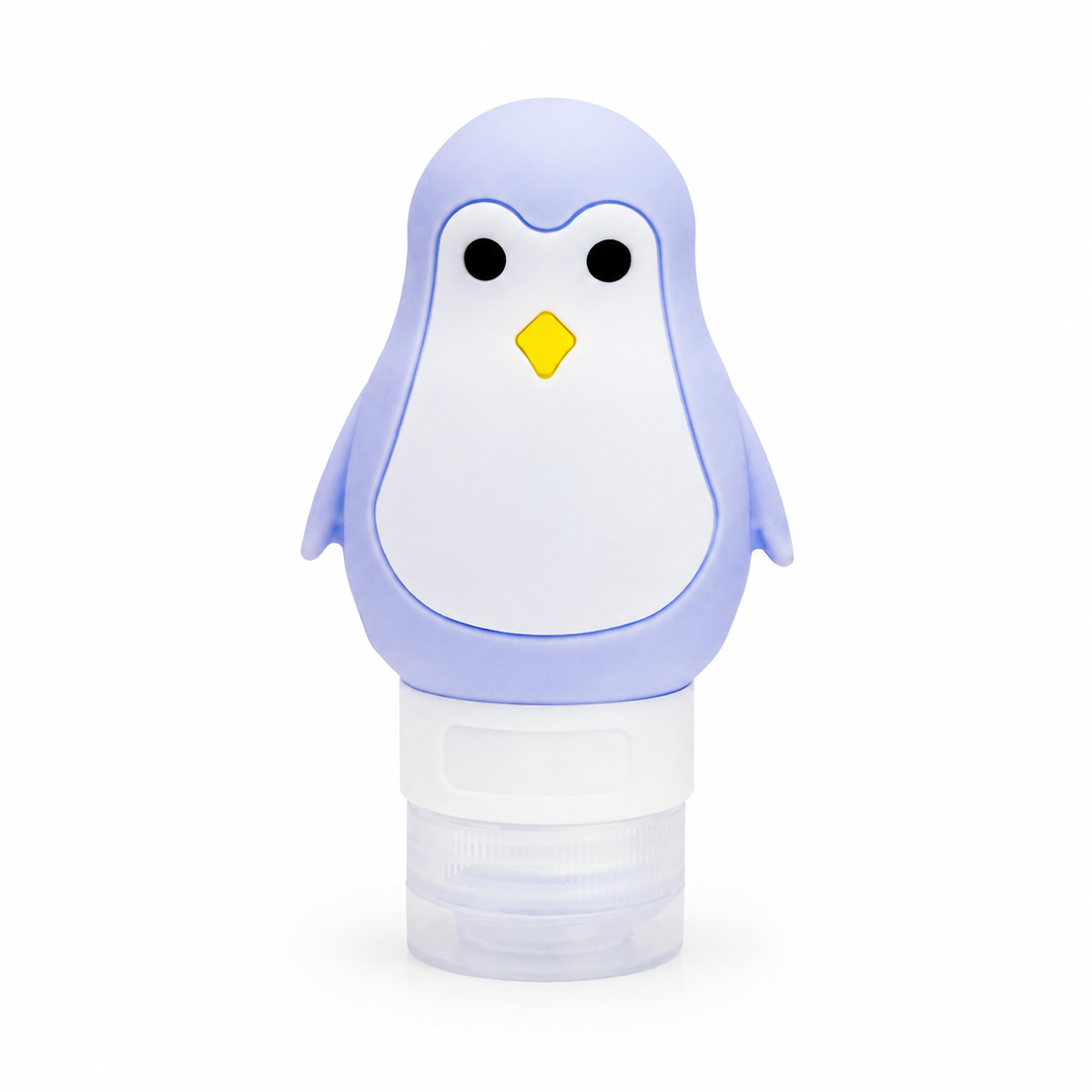 Light purple penguin travel squeeze bottle on a white background