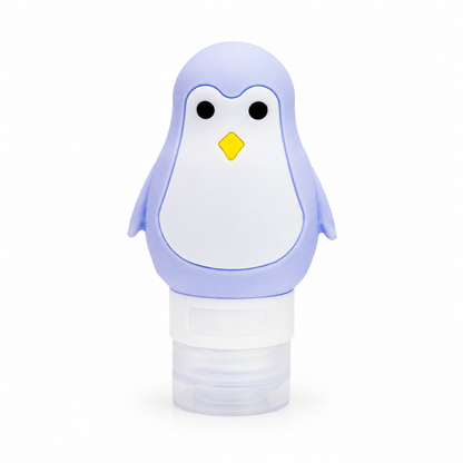 Light purple penguin travel squeeze bottle on a white background