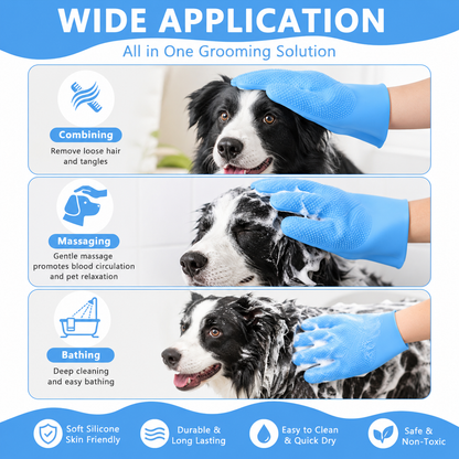 Silicone Pet Grooming Gloves for Bathing, Massage & Hair Removal