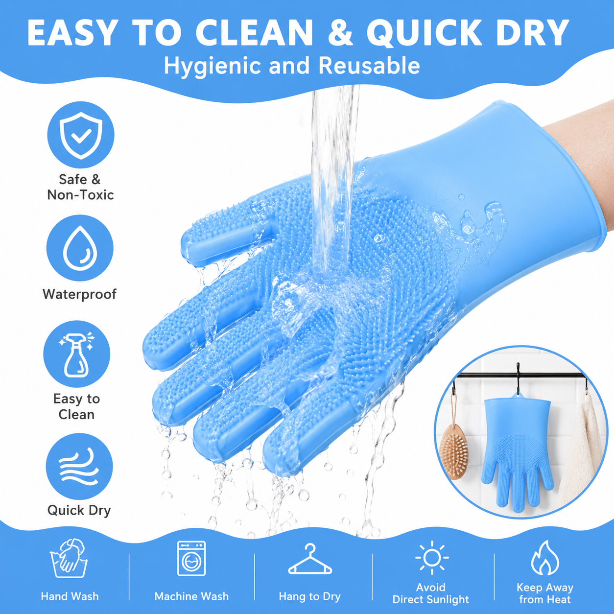 Silicone Pet Grooming Gloves for Bathing, Massage & Hair Removal