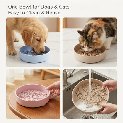 Pet Slow Feeder Bowl with Suction Base | Silicone Slow Feeding Bowl for Dogs & Cats