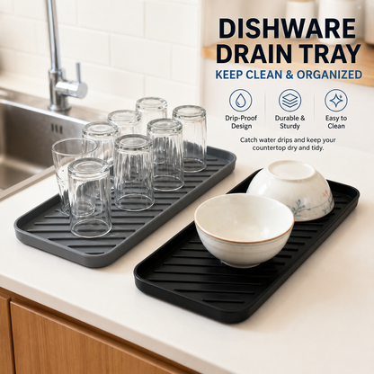 Silicone drain tray with raised grooves for quick drying cups and glasses