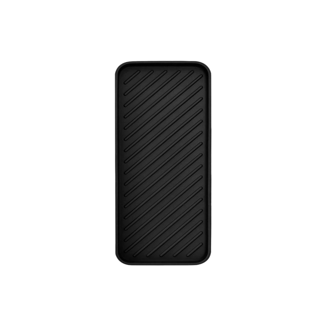 Black silicone drain tray with raised grooves for kitchen and bathroom countertop organization
