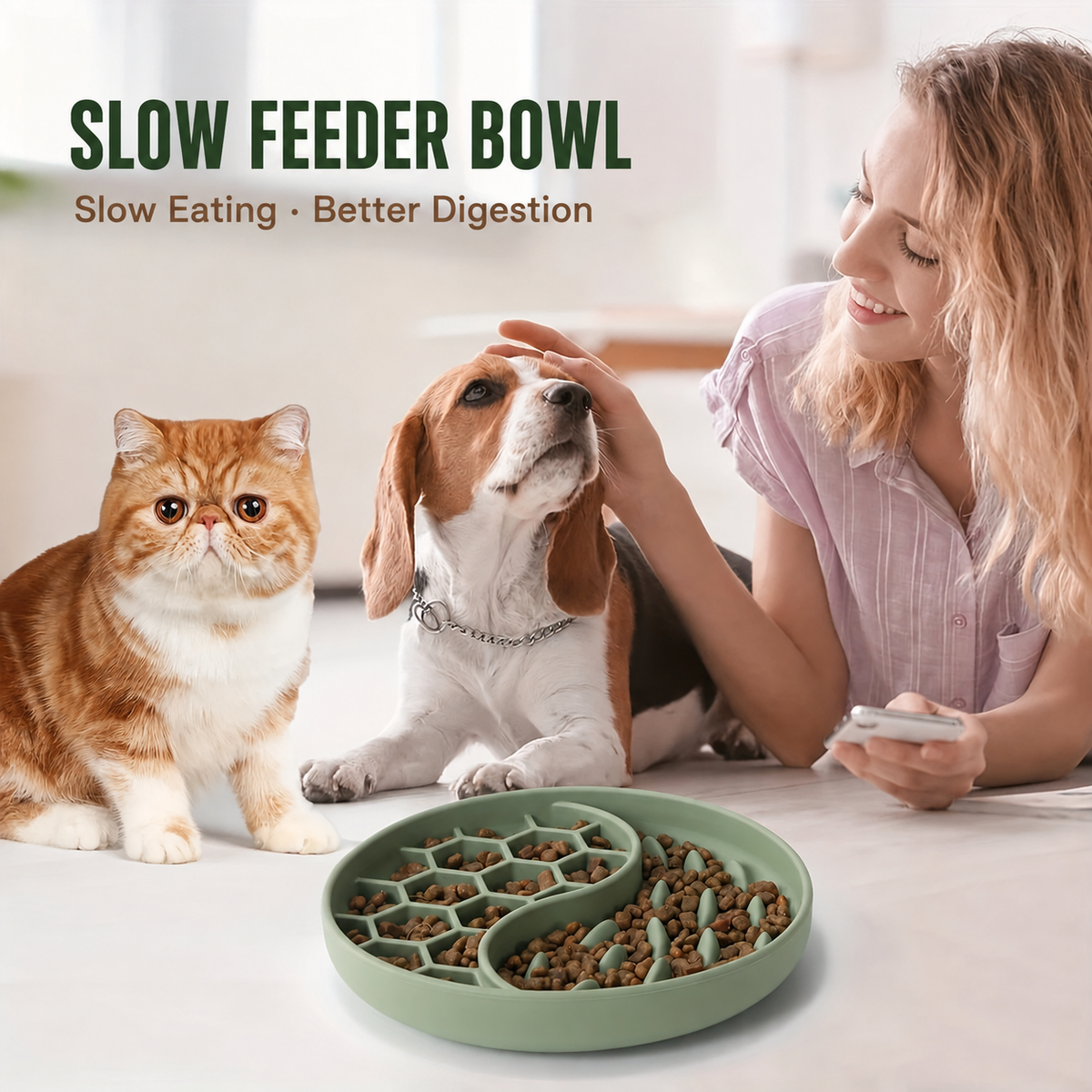 Silicone Slow Feeder Bowl for Dogs & Cats with Suction Base