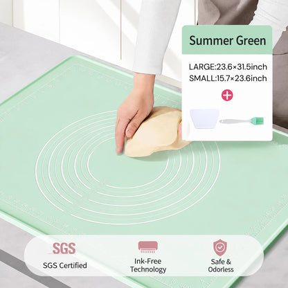 Summer Green silicone pastry mat with dough scraper and pastry brush